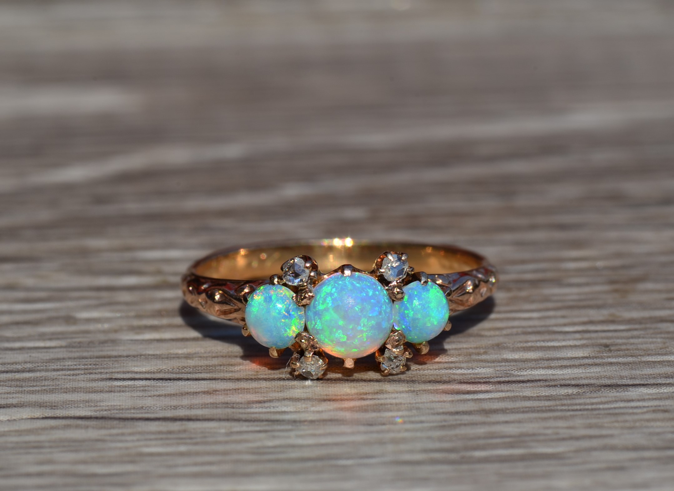 SOLD - The Montebello: Antique Edwardian Australian Opal and Rose Cut Diamond Ring - Image 2