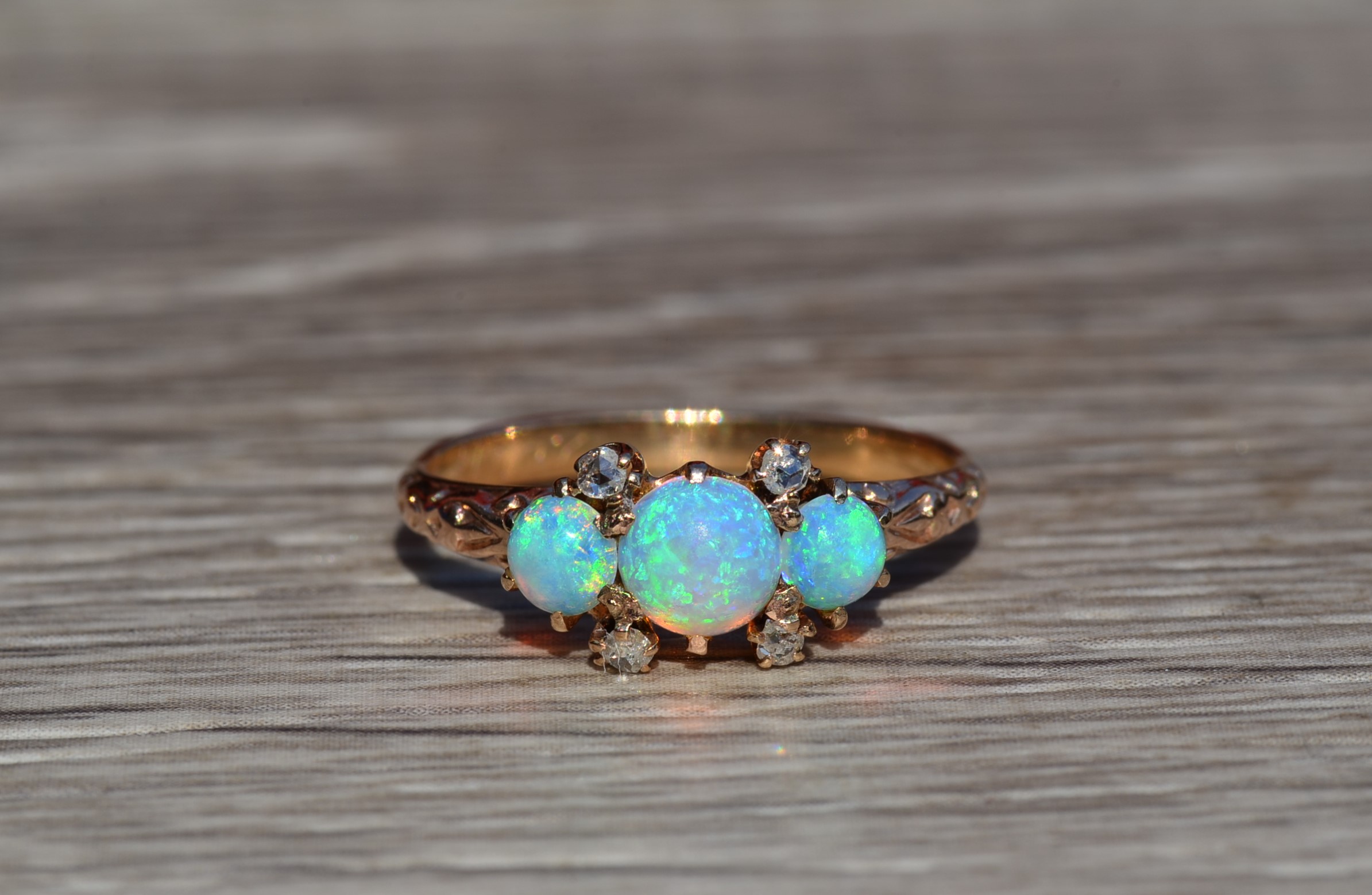 SOLD - The Montebello: Antique Edwardian Australian Opal and Rose Cut Diamond Ring - Image 9