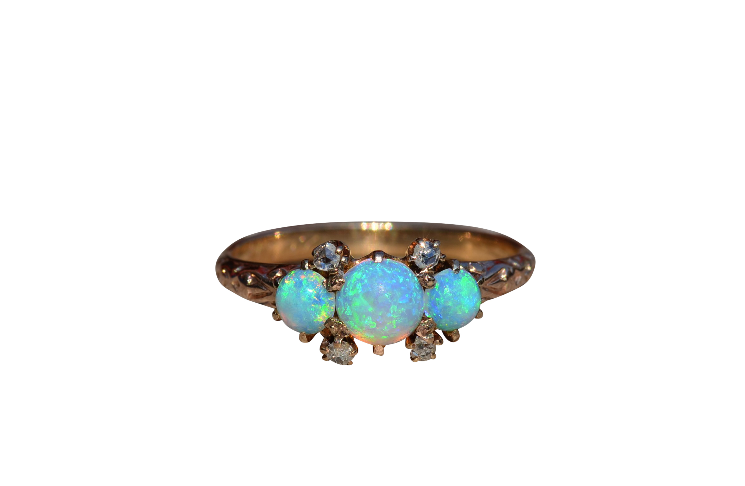 SOLD - The Montebello: Antique Edwardian Australian Opal and Rose Cut Diamond Ring