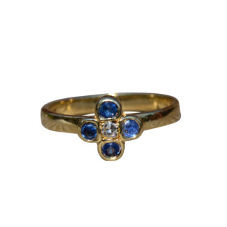The Carson:  Yellow Gold Sapphire and Diamond Alhambra Ring