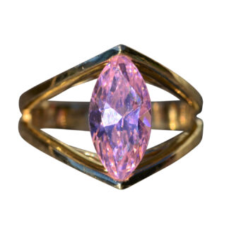 The Kilbourn:  Ladies Yellow Gold Cocktail Ring set with Pink Cubic Zirconia
