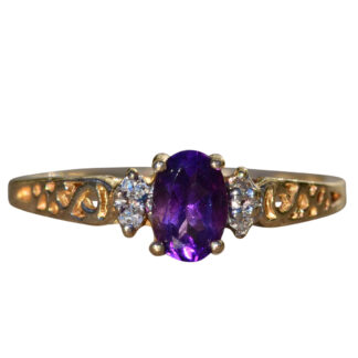 The Wrigtwood:  Ladies Yellow Gold Cocktail Ring set with Amethyst and Diamonds
