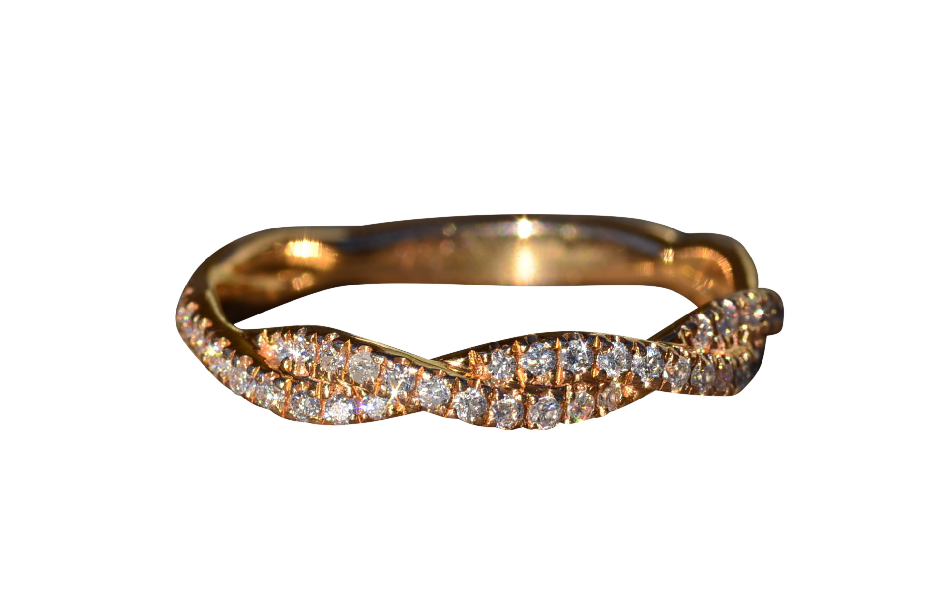 The Eastwick: Ladies 18K Rose Gold Twisted Grapevine Band set with Diamonds