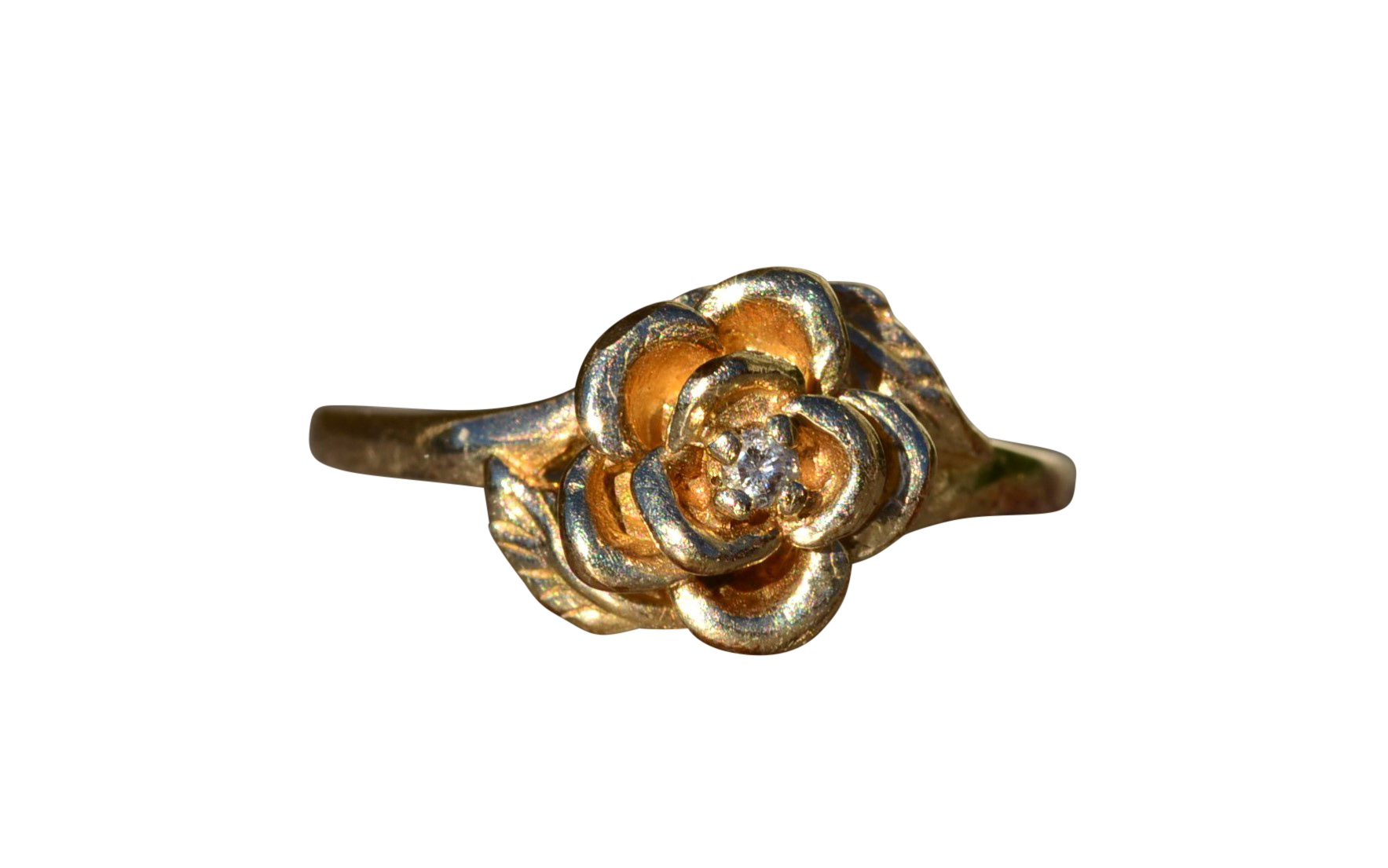 SOLD - The Wynnefield Heights: Ladies Vintage Floral Ring in Yellow Gold set with Diamond
