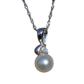 SOLD - Ladies Signed Chow Sang Sang White Gold Pearl and Diamond Necklace