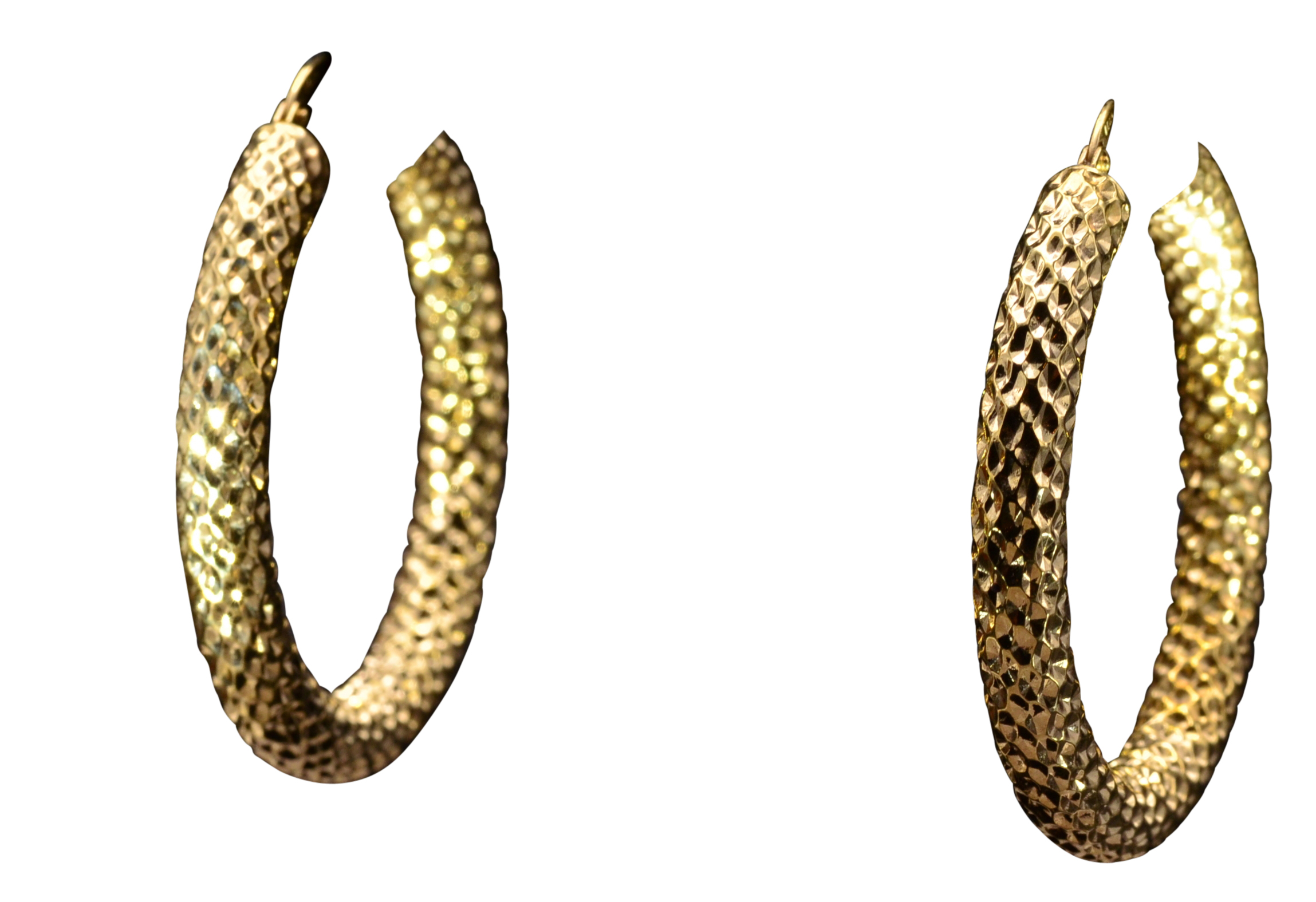The Downey: Large Size Popcorn Textured Hoop Earrings in Yellow Gold