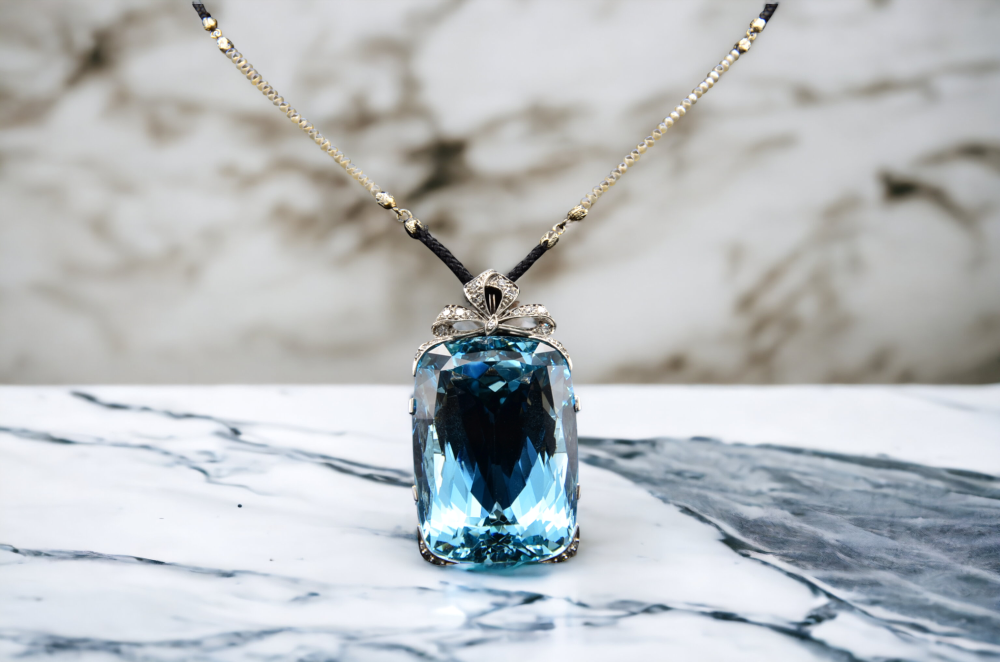 The Evianna: 100 Carat Santa Maria Aquamarine Edwardian Pendant in Platinum - Image 7
