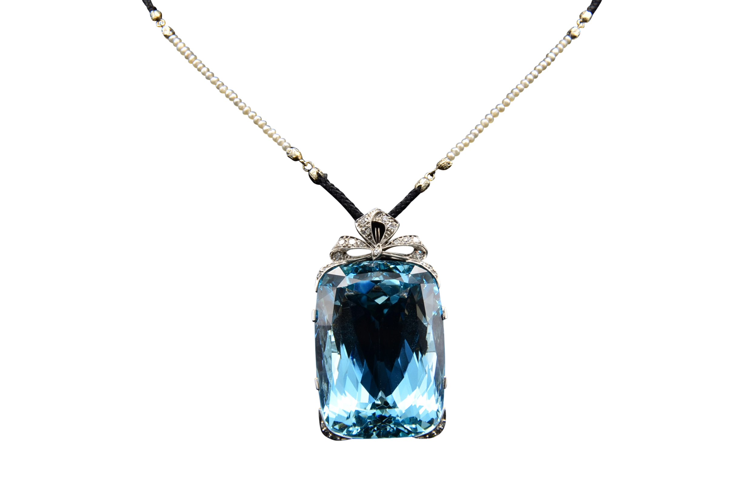 The Evianna: 100 Carat Santa Maria Aquamarine Edwardian Pendant in Platinum