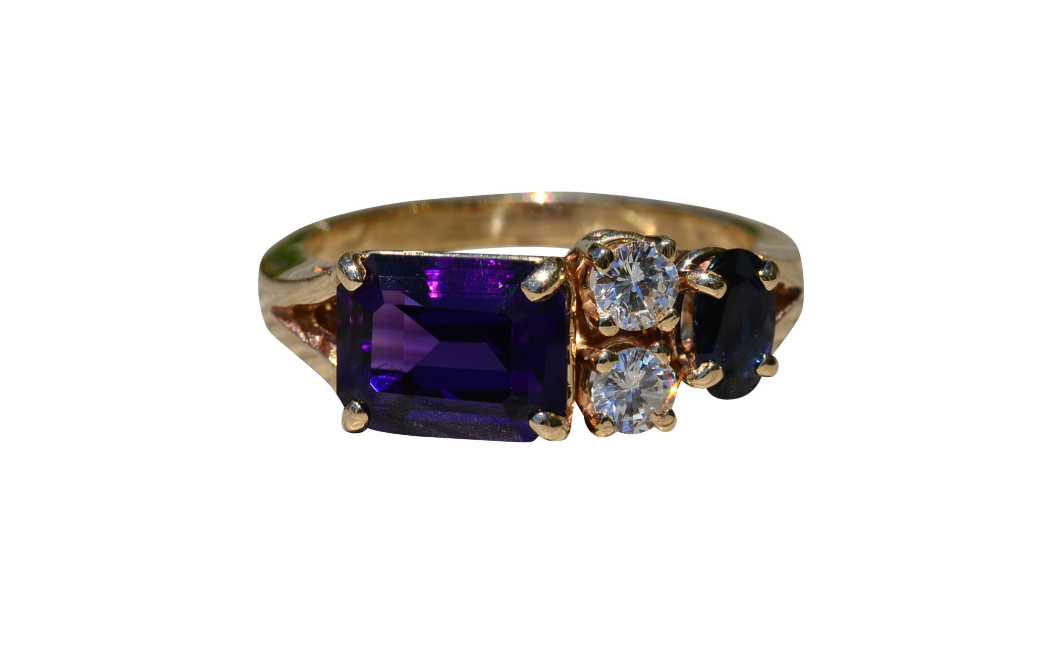 SOLD - The Baldoyle: Ladies 14K Multi-stone Cocktail Ring set with 3 CT Amethyst, Diamonds and Sapphire