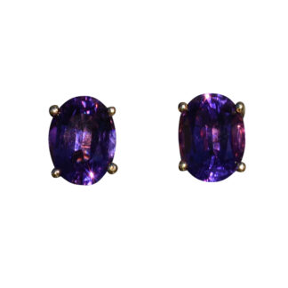 Ladies 14K Yellow Gold Amethyst Stud Earrings