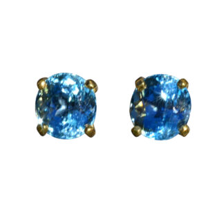 Ladies 18K Yellow Gold Blue Topaz Stud Earrings