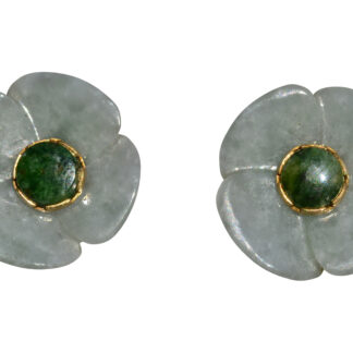 The Penzance:  Yellow Gold Jade Earrings with Jade Flower Jackets