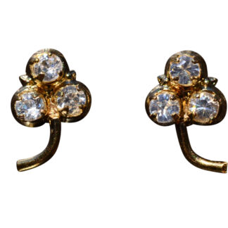 SOLD - The Clover: Yellow Gold Clover Earrings set with Old Cut White Sapphire