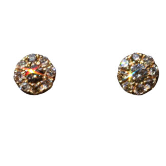 SOLD - The Bixler:  Contemporary Halo Set Diamond Stud Earrings In Yellow Gold