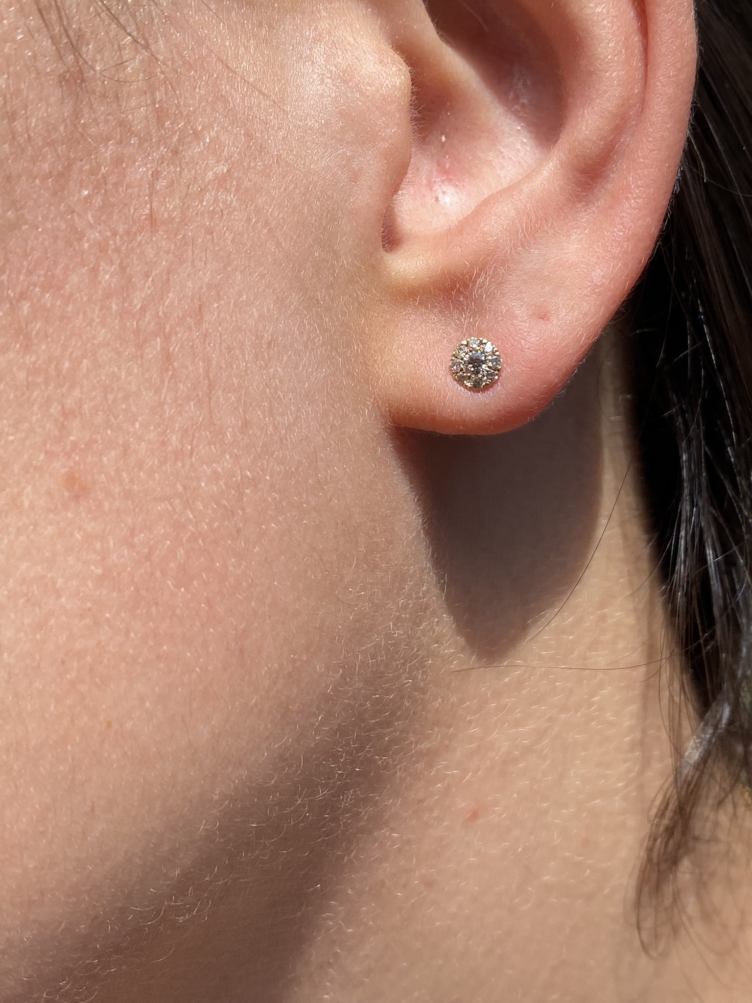 SOLD - The Bixler: Contemporary Halo Set Diamond Stud Earrings In Yellow Gold - Image 4
