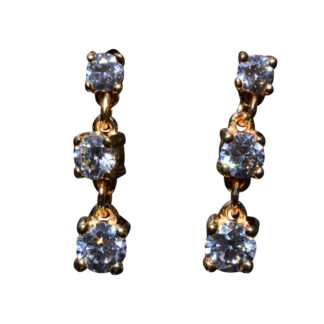 The Cubics:  Yellow Gold Past Present Future Earrings with CZ