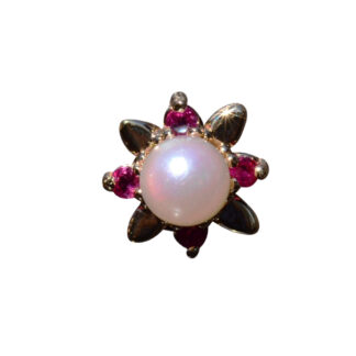 SOLD - The Tack:  Pearl and Ruby Tie Tack In Yellow Gold