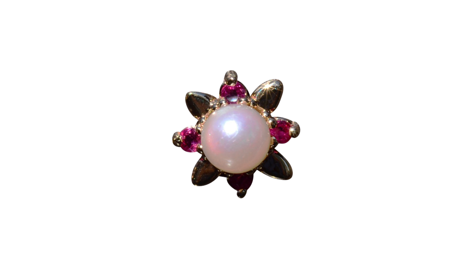 SOLD - The Tack: Pearl and Ruby Tie Tack In Yellow Gold