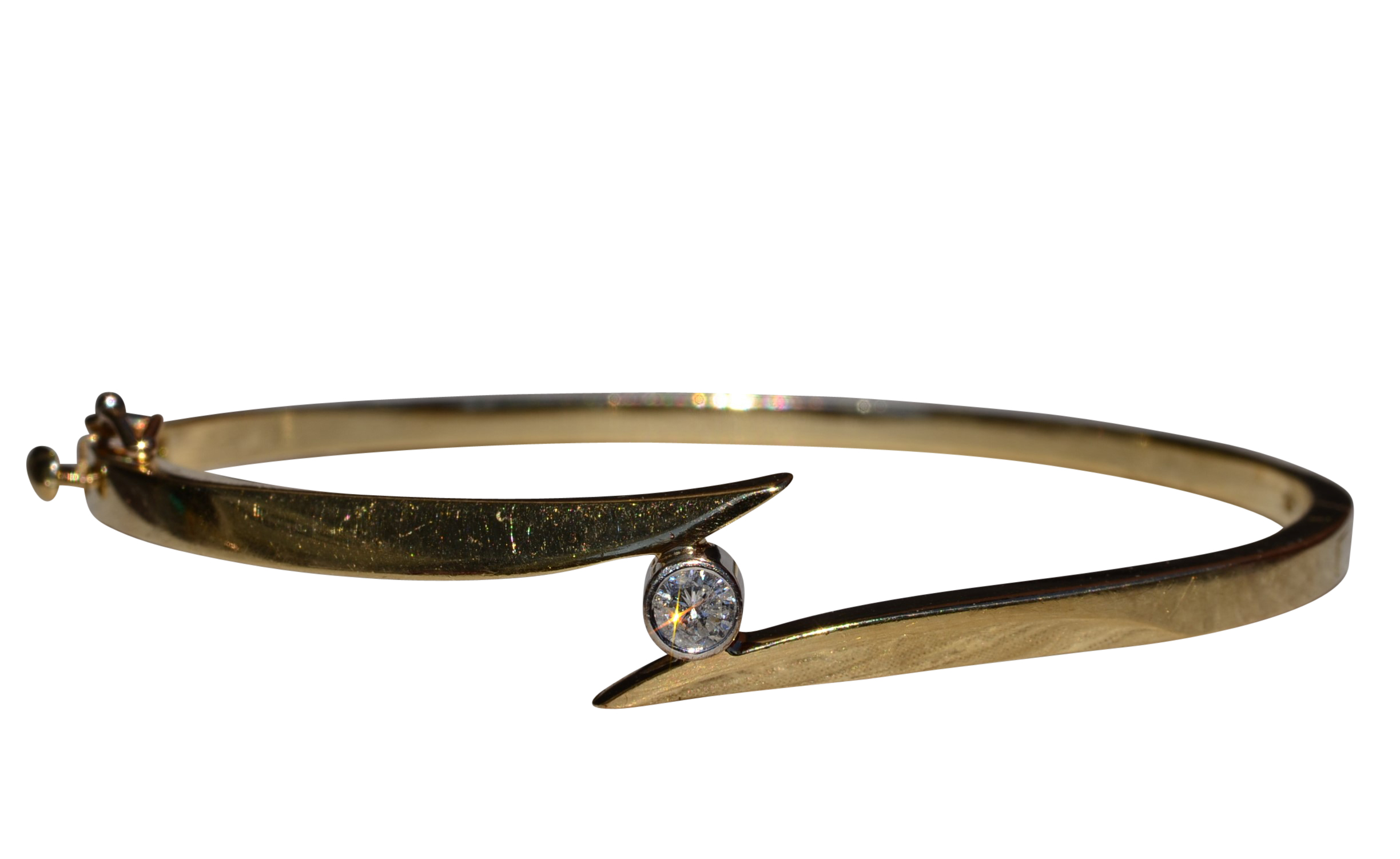 SOLD - The Delcambre: Yellow Gold and Diamond Bypass Bangle Bracelet