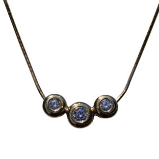 The Kaplan:  Yellow Gold Bezel Set Three Diamond Necklace