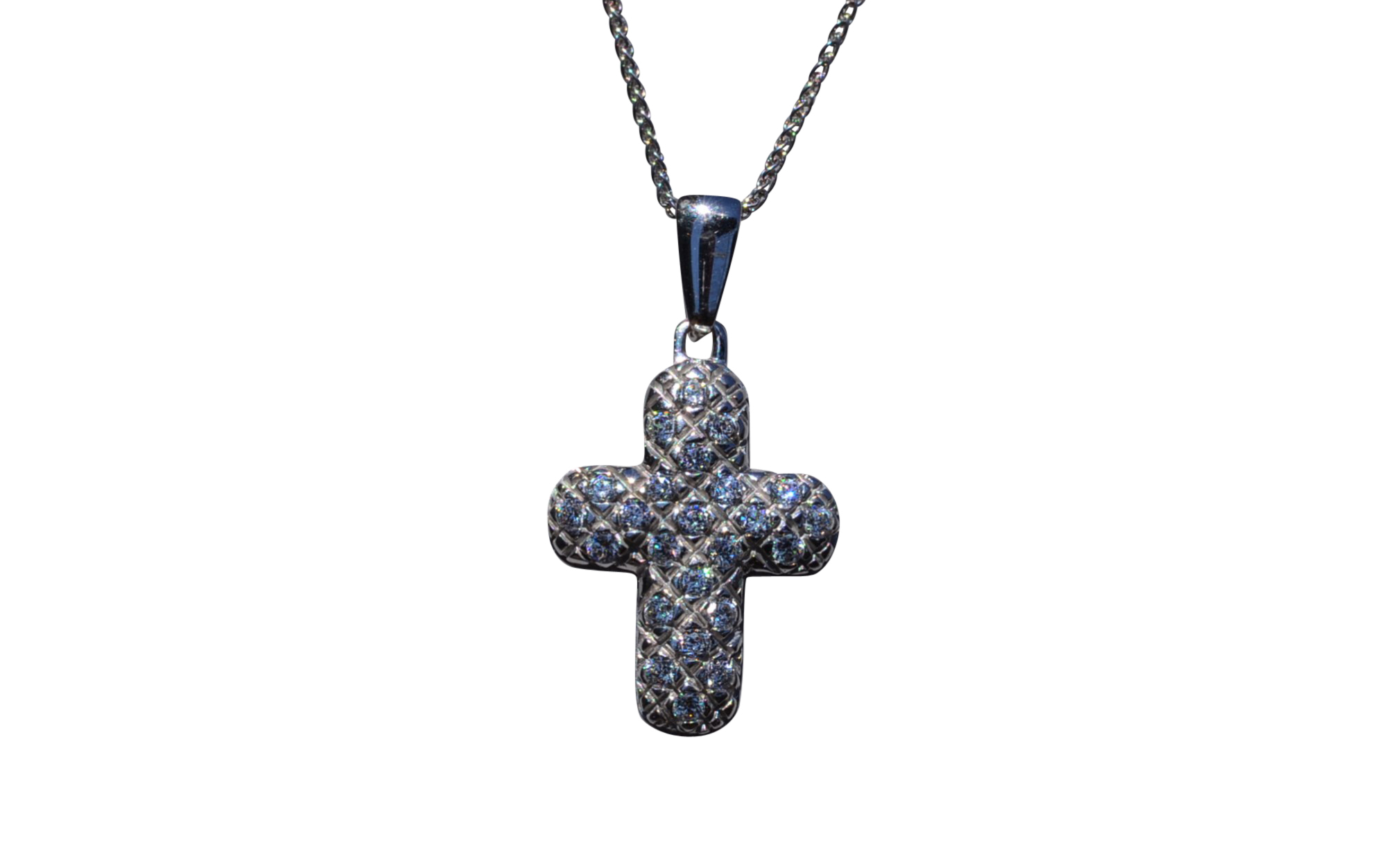 The Belle River: White Gold Cross set with Cubic Zirconia