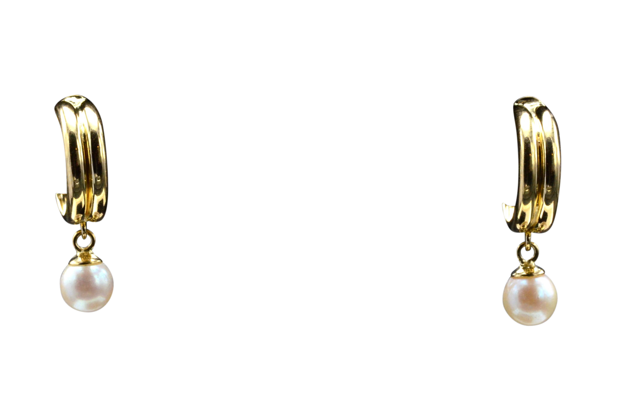 SOLD - The Pearlington: Yellow Gold Cerceau Earrings with Dangling Pearls
