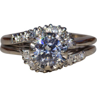 The Attercliff:  Ladies Signed Ring Craft 14K White Gold Engagement Ring with 0.81 CT Center Diamond