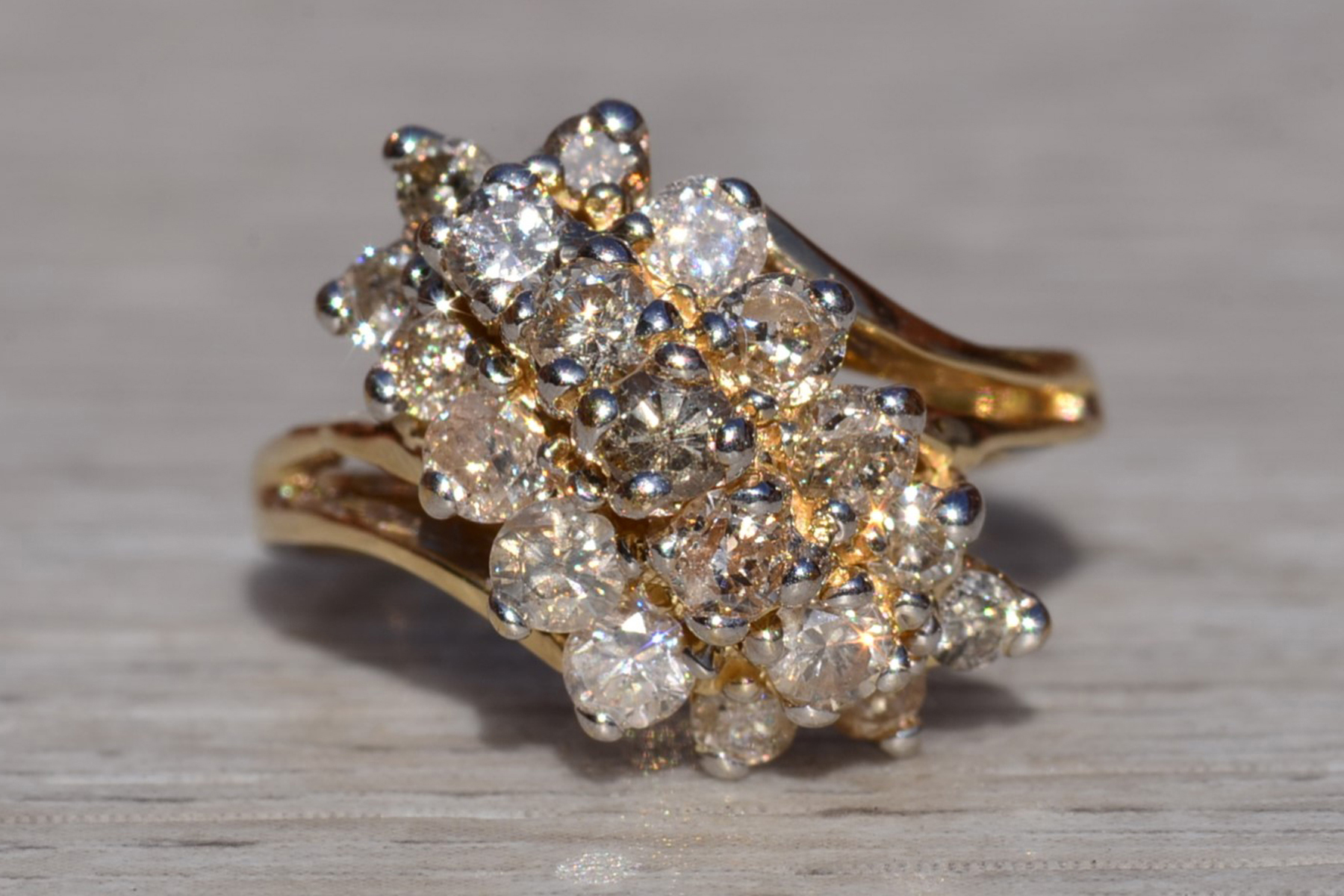 SOLD - The Airdrie: Ladies 14K Yellow Gold Diamond Waterfall Ring - Image 2