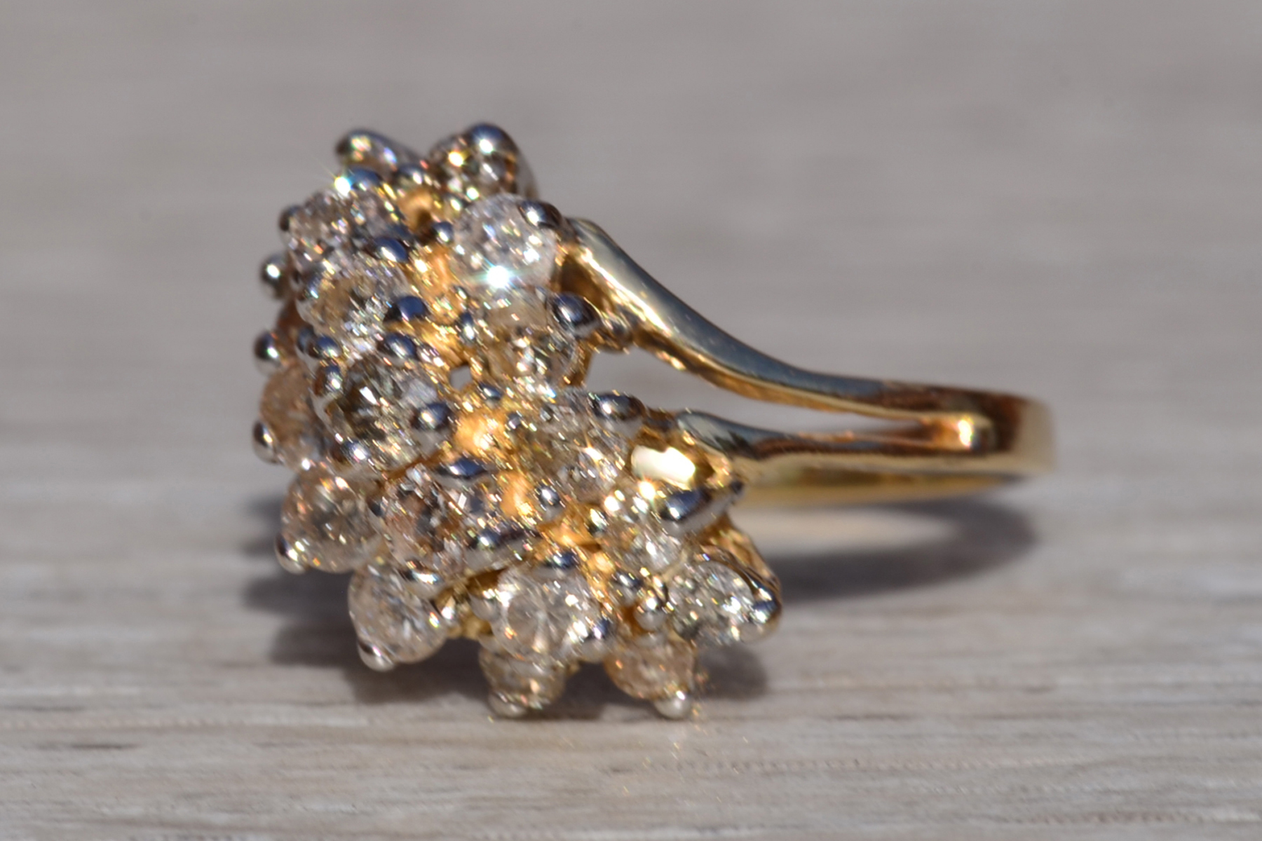 SOLD - The Airdrie: Ladies 14K Yellow Gold Diamond Waterfall Ring - Image 3