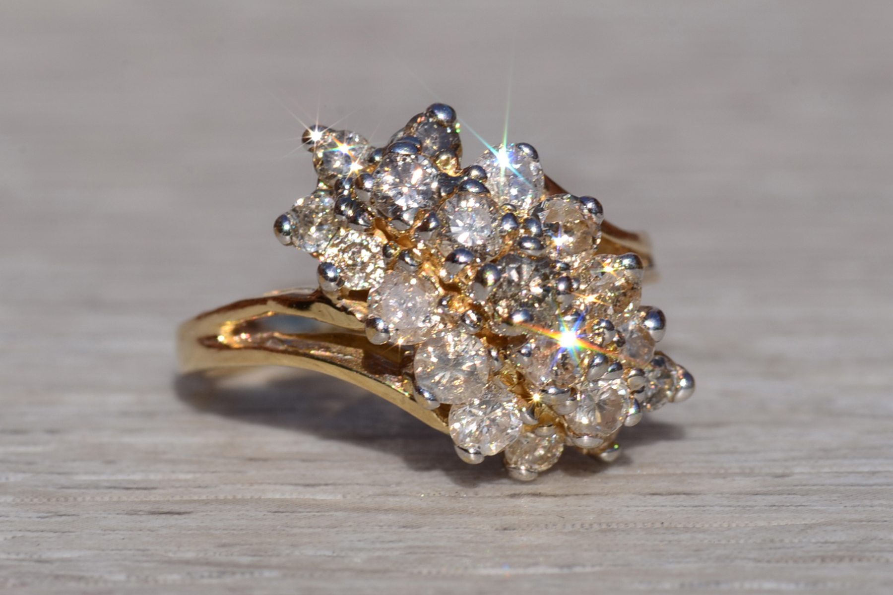 SOLD - The Airdrie: Ladies 14K Yellow Gold Diamond Waterfall Ring - Image 6