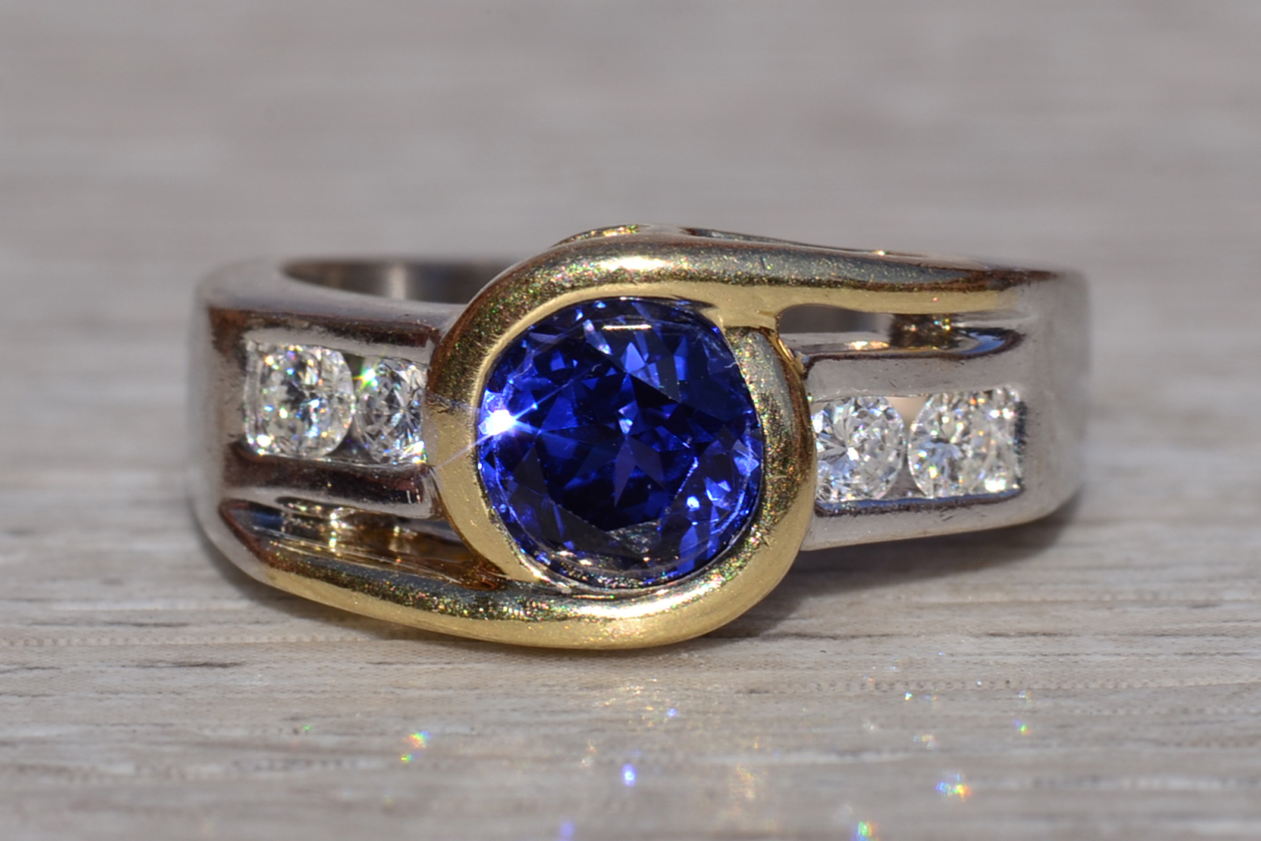 The Crieff: Ladies 14K Two Tone Ring set with Tanzanite and Diamonds - Image 2