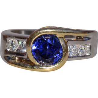 The Crieff:  Ladies 14K Two Tone Ring set with Tanzanite and Diamonds