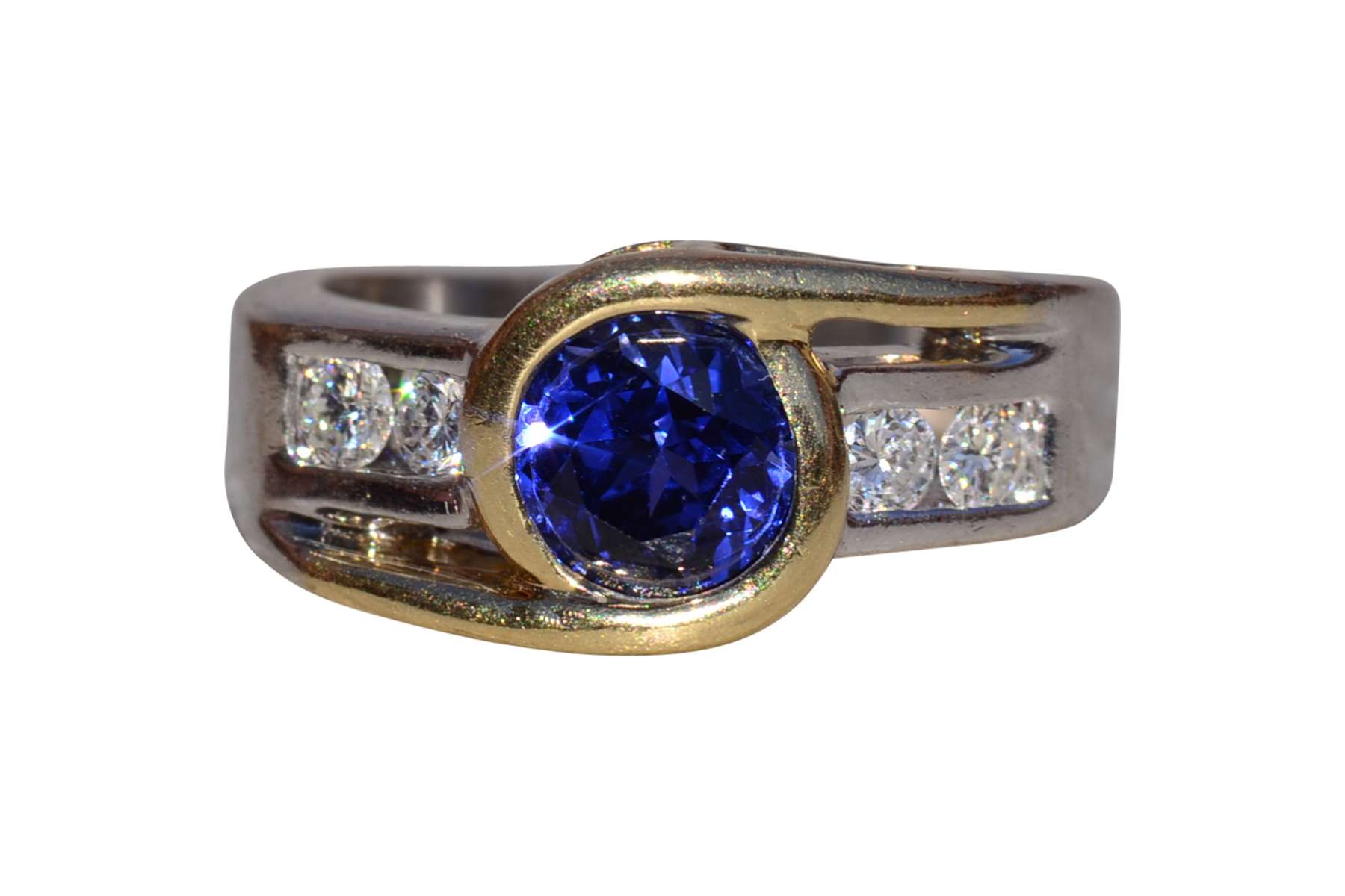 The Crieff: Ladies 14K Two Tone Ring set with Tanzanite and Diamonds
