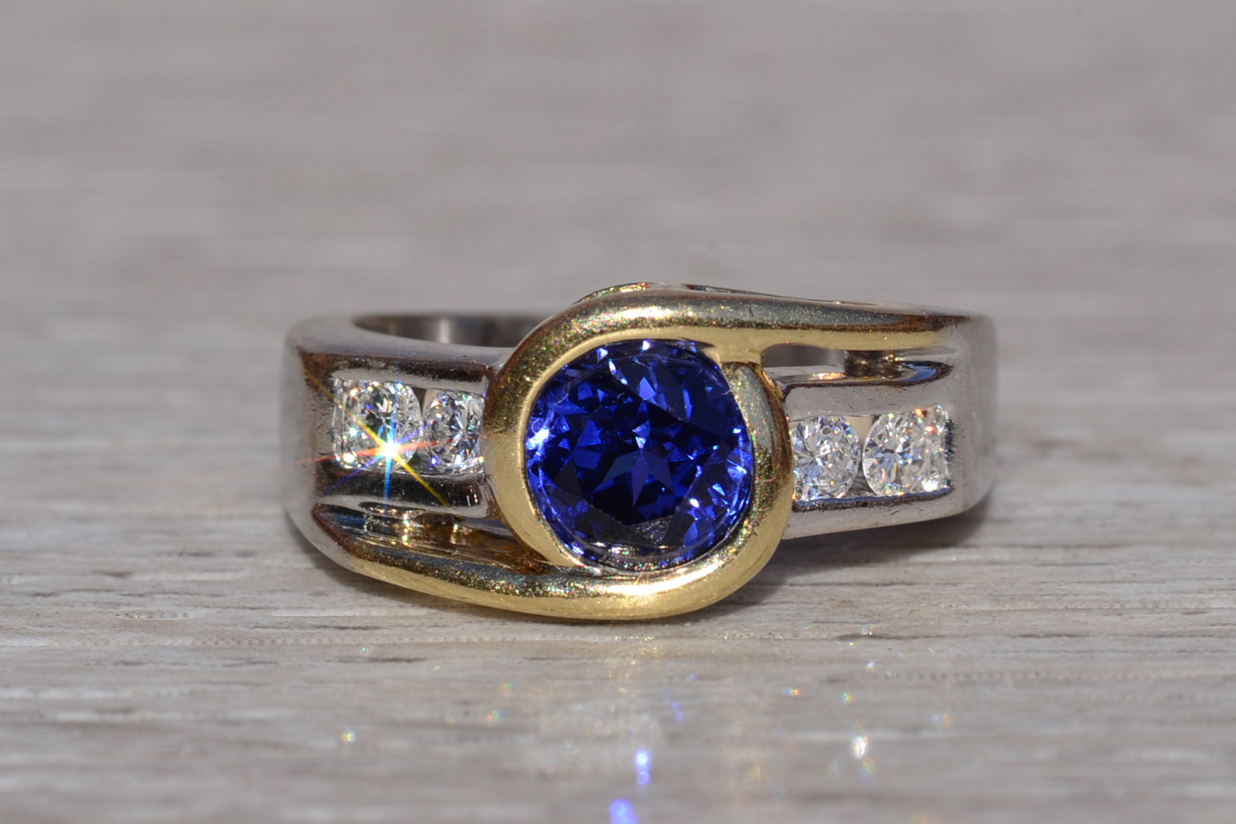 The Crieff: Ladies 14K Two Tone Ring set with Tanzanite and Diamonds - Image 6