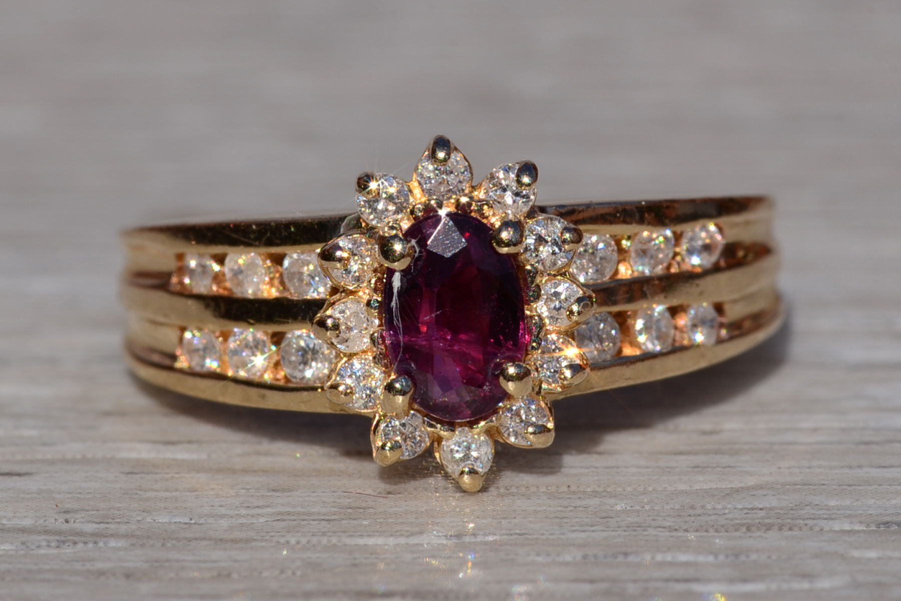 The Cardston: Ladies 14K Yellow Gold Ring set with Ruby and Diamond - Image 2