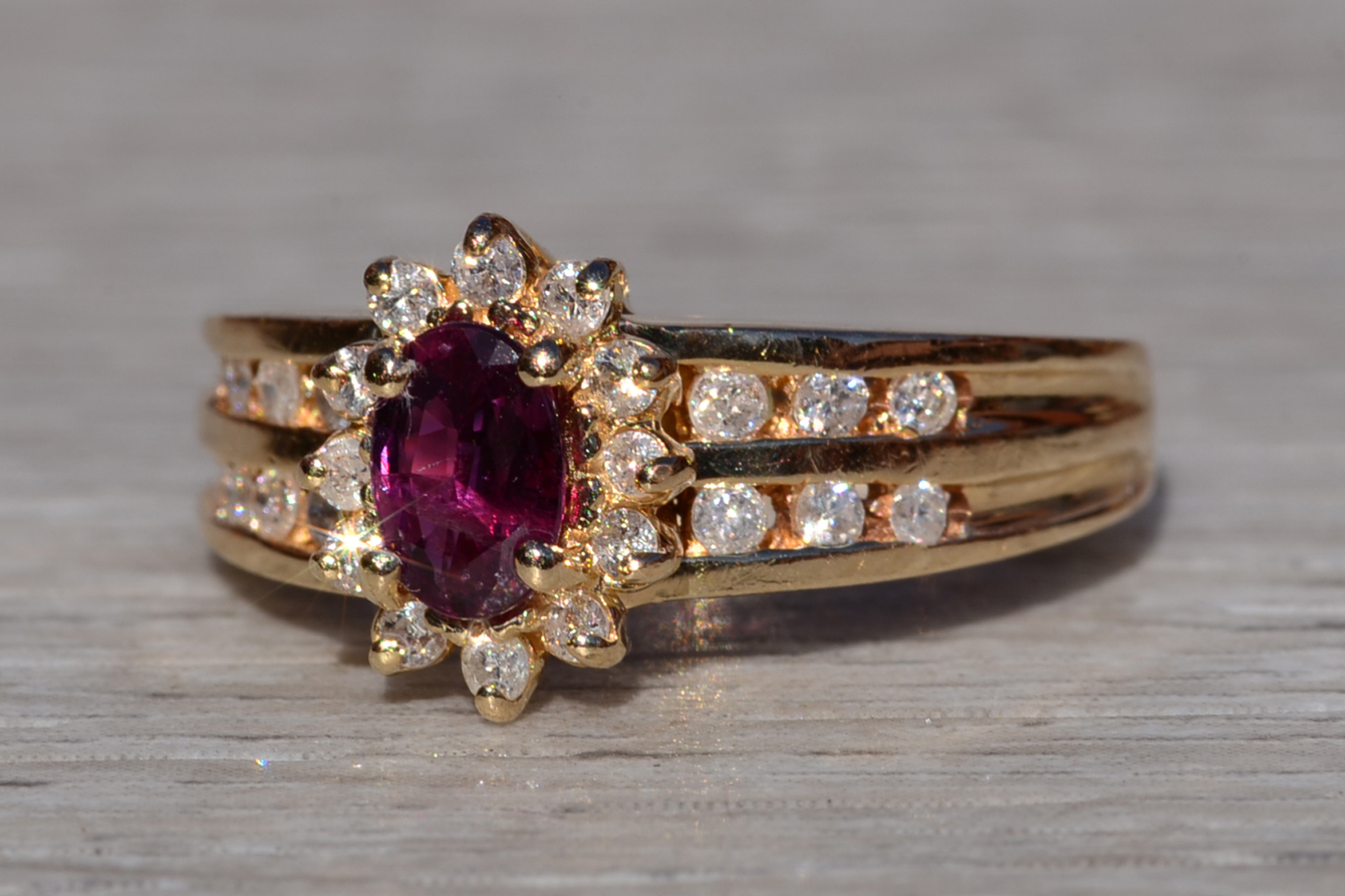 The Cardston: Ladies 14K Yellow Gold Ring set with Ruby and Diamond - Image 3