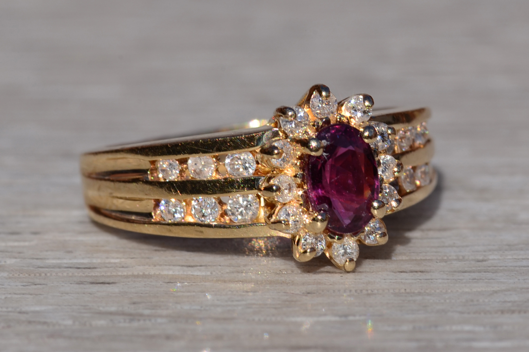 The Cardston: Ladies 14K Yellow Gold Ring set with Ruby and Diamond - Image 6