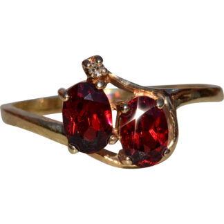 SOLD - The Mankota:  Ladies 14K Yellow Gold Vintage Two Stone Garnet and Diamond Ring