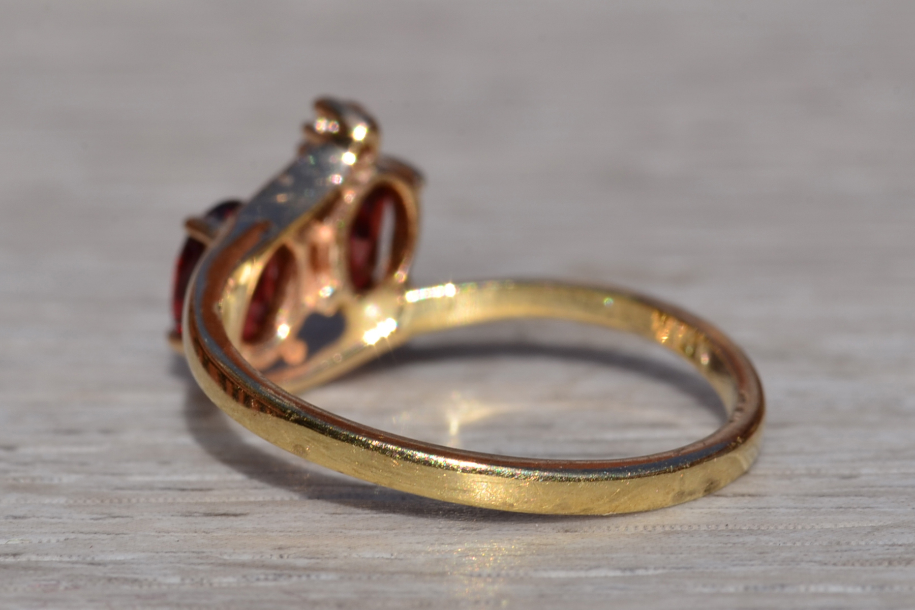 SOLD - The Mankota: Ladies 14K Yellow Gold Vintage Two Stone Garnet and Diamond Ring - Image 5