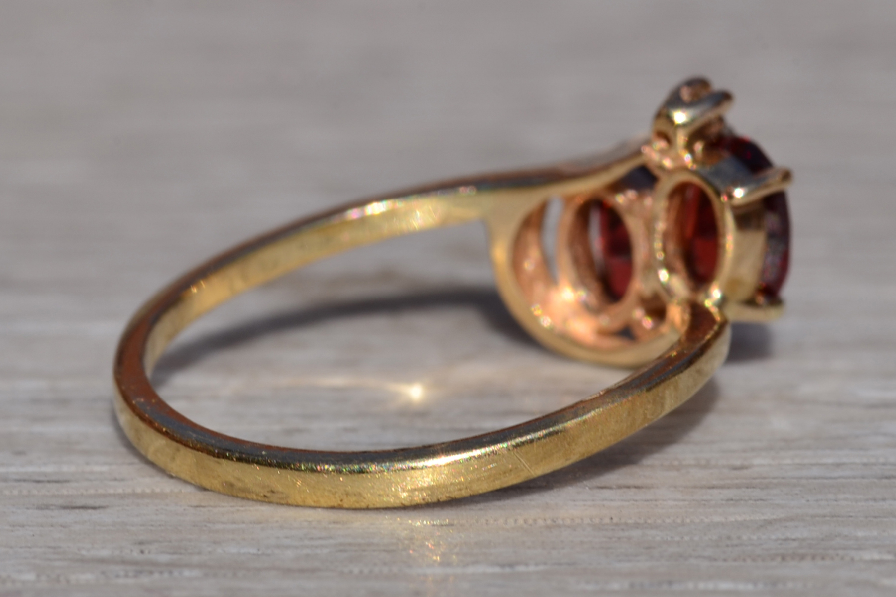 SOLD - The Mankota: Ladies 14K Yellow Gold Vintage Two Stone Garnet and Diamond Ring - Image 4