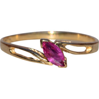 The Waubuno:  Ladies 14K Yellow Gold Ruby Bypass Style Ring