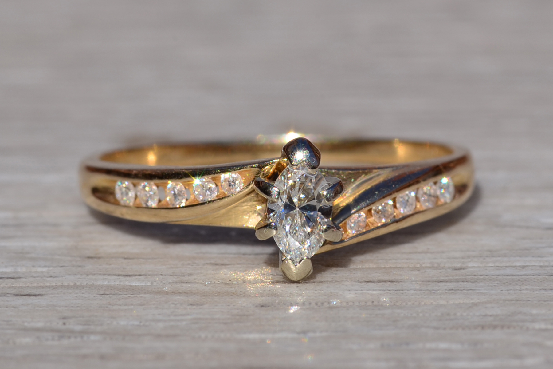 SOLD - The Medina: Ladies 14K Yellow Gold Bypass Style Marquise Diamond Engagement Ring - Image 2