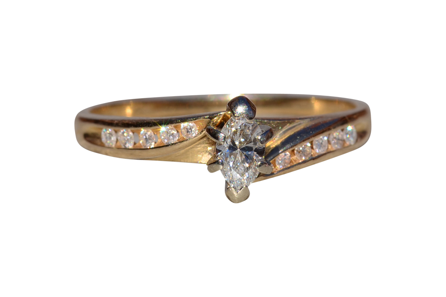 SOLD - The Medina: Ladies 14K Yellow Gold Bypass Style Marquise Diamond Engagement Ring