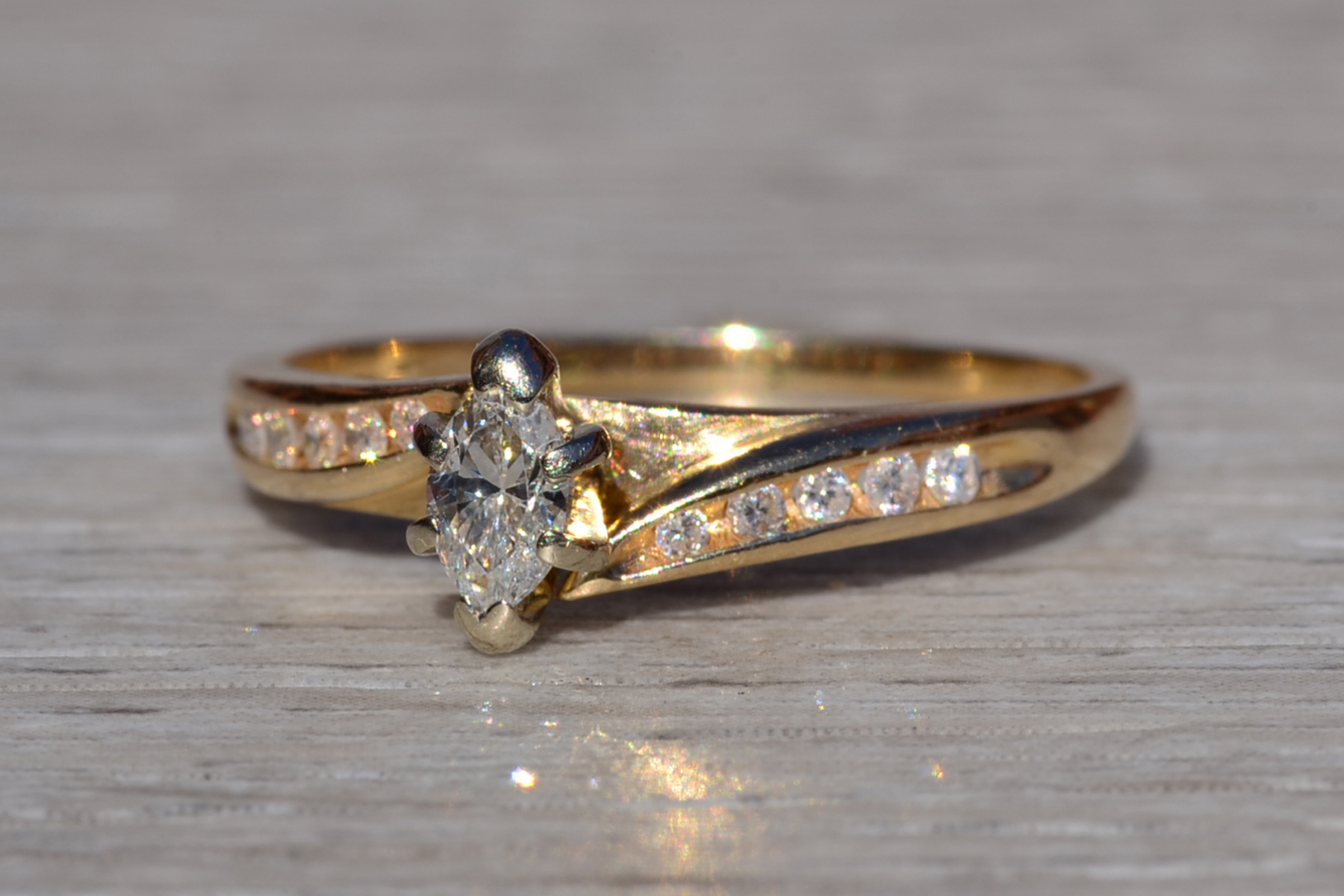 SOLD - The Medina: Ladies 14K Yellow Gold Bypass Style Marquise Diamond Engagement Ring - Image 3