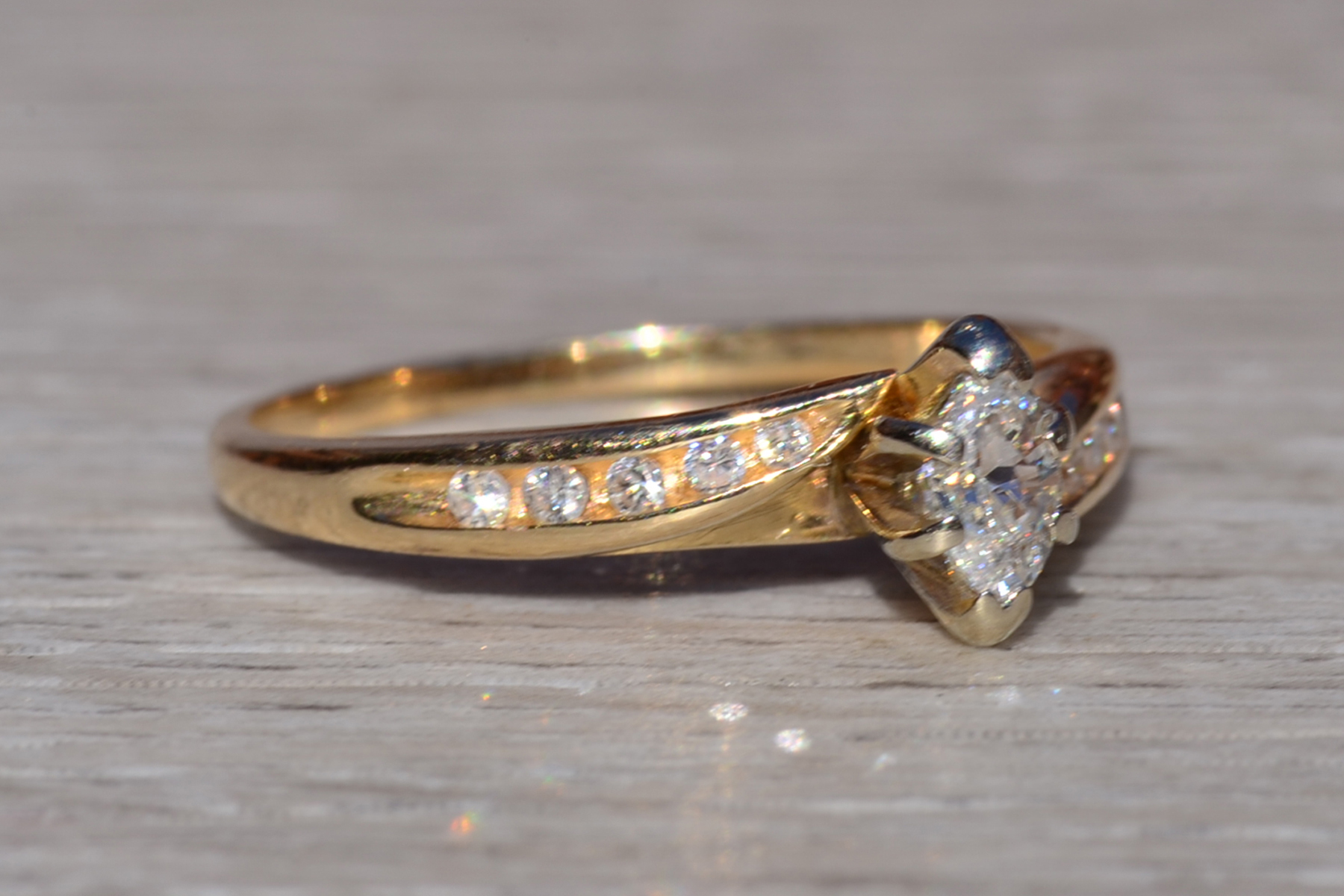 SOLD - The Medina: Ladies 14K Yellow Gold Bypass Style Marquise Diamond Engagement Ring - Image 7