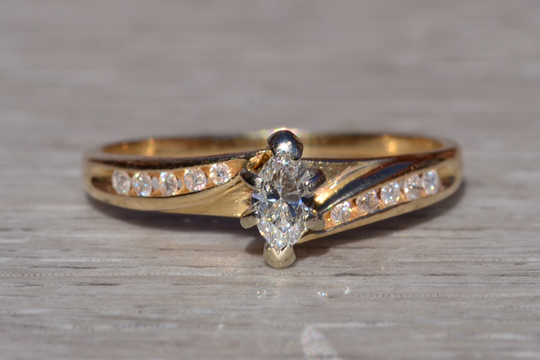 SOLD - The Medina: Ladies 14K Yellow Gold Bypass Style Marquise Diamond Engagement Ring - Image 6