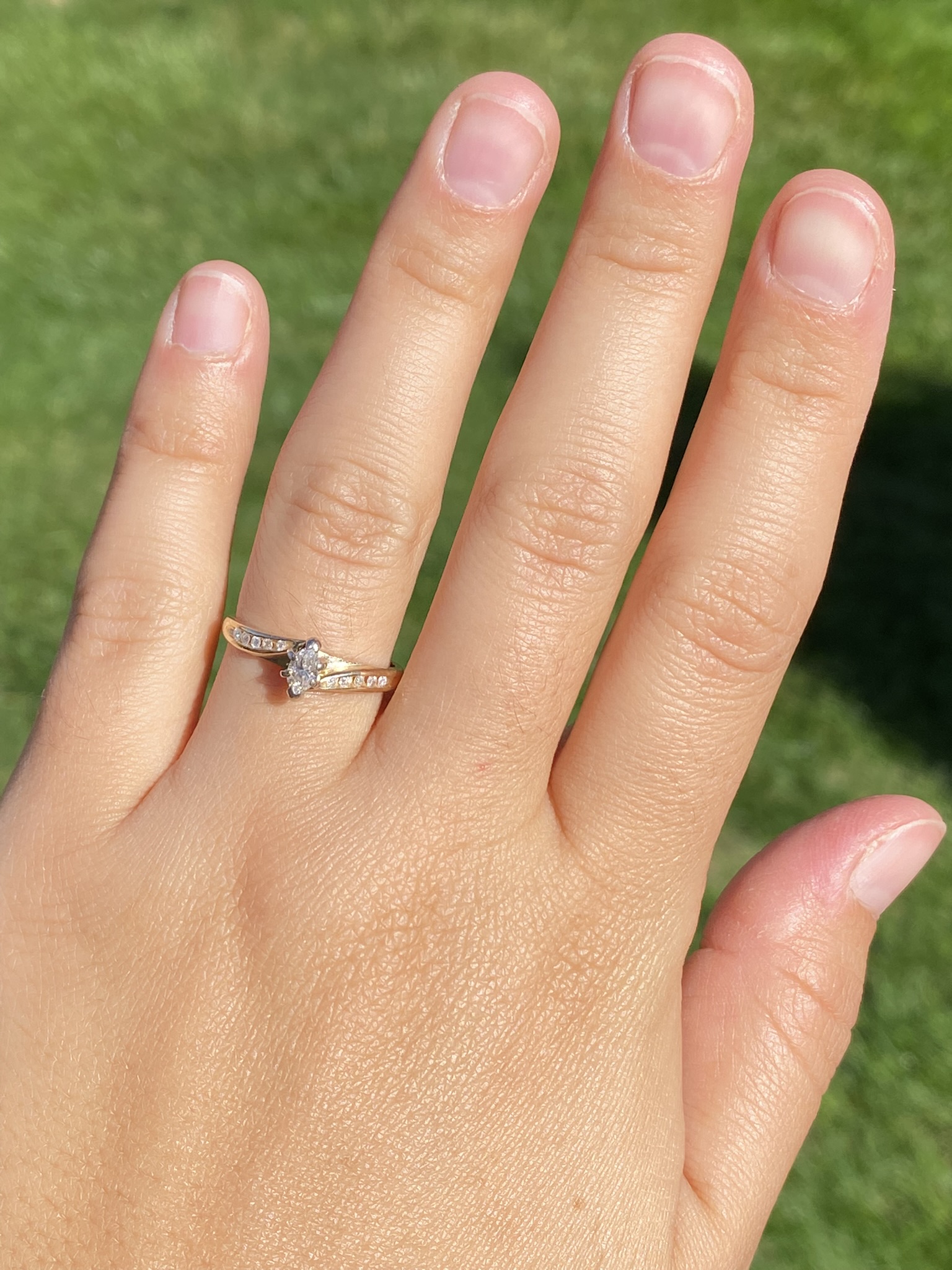 SOLD - The Medina: Ladies 14K Yellow Gold Bypass Style Marquise Diamond Engagement Ring - Image 8