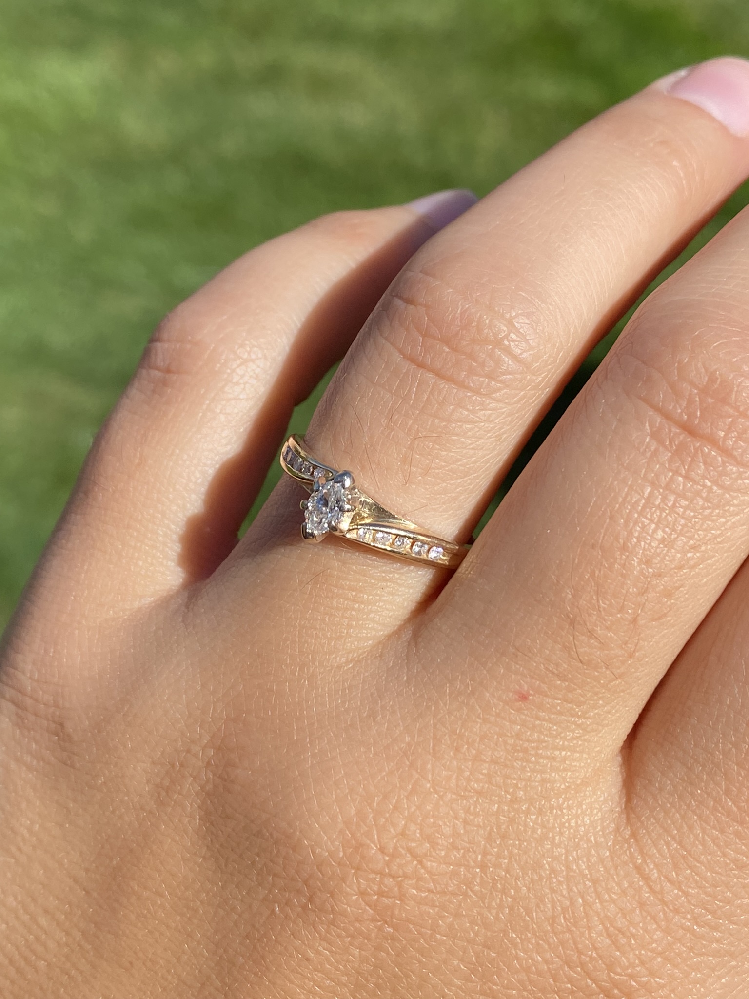SOLD - The Medina: Ladies 14K Yellow Gold Bypass Style Marquise Diamond Engagement Ring - Image 9
