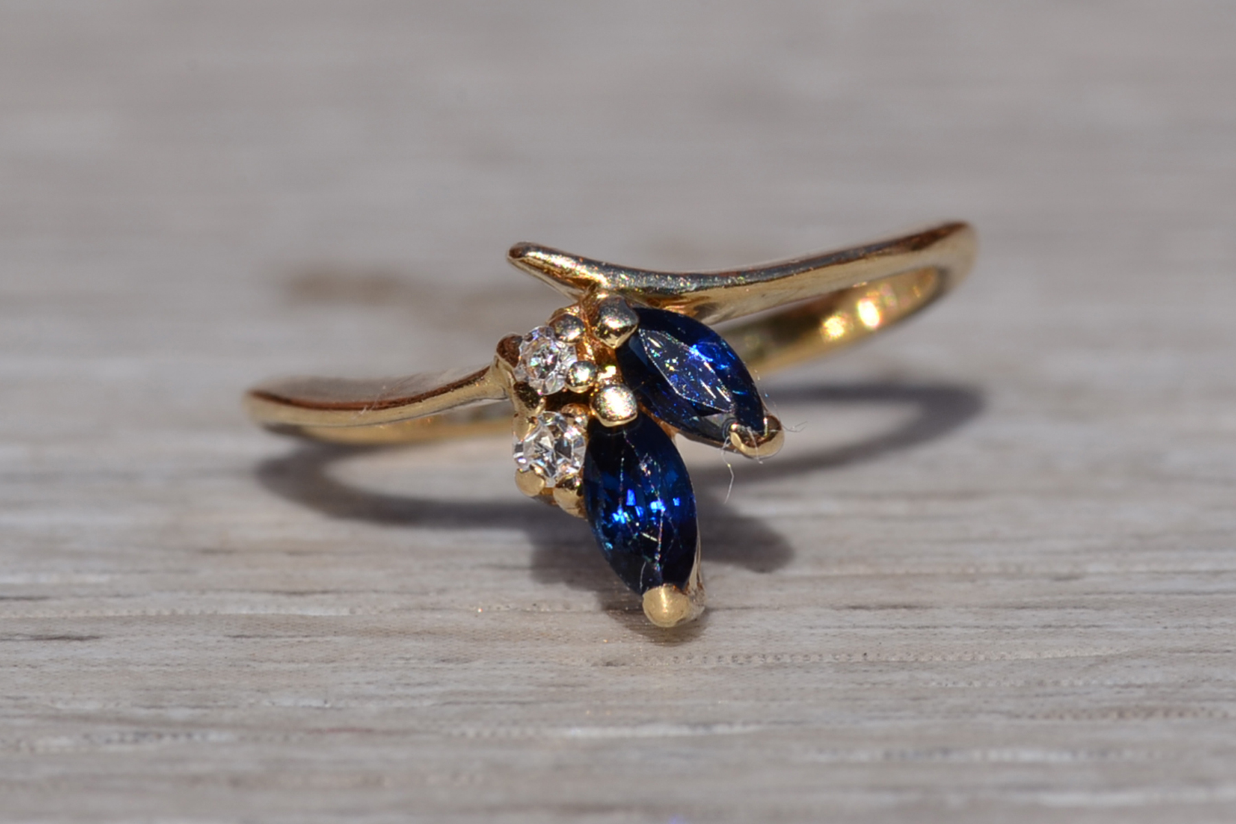 The Aquitaine: Ladies Petite 14K Yellow Gold Sapphire and Diamond Ring - Image 2