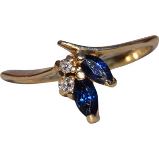 The Aquitaine:  Ladies Petite 14K Yellow Gold Sapphire and Diamond Ring